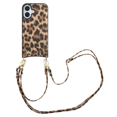 Afbeelding van Selencia Hoesje Geschikt voor iPhone 16 met Pasjeshouder Nova Backcover koord en pashouder Leopard