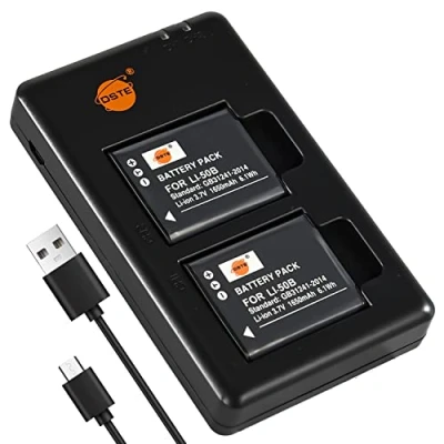 Afbeelding van DSTE 2 STUKS LI 50B(1650mAh/3.7V) batterij + dubbele USB oplader compatibel met Olympus Stylus 9000,9010, SP 800UZ, 810UZ, SZ 15, 20, 30MR, 720UZ, iHS 16, PENTAX D Li92, DB 100 Camera