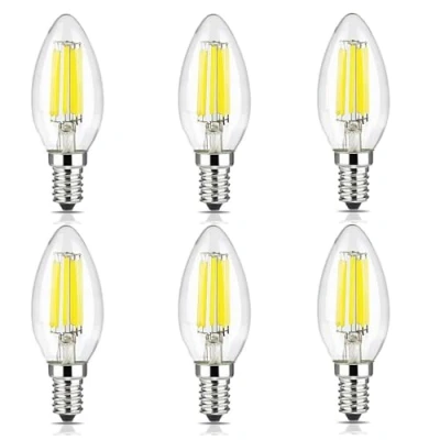 Afbeelding van Jiotouhu E14 LED gloeilampen, kaarsen, 6 W, vervangt 60 W halogeenlamp, koud wit 6500 K, vintage retro lamp 600 lm, niet dimbaar (verpakking van 6)