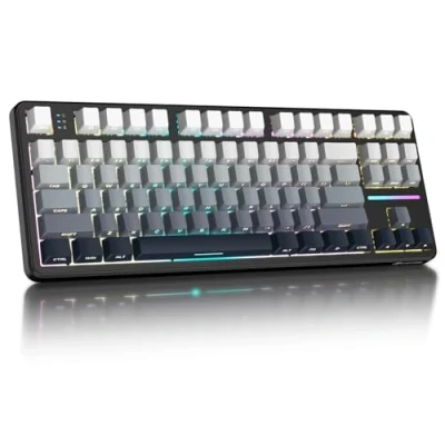 Afbeelding van ATTACK SHARK X87 80% draadloos mechanisch gamingtoetsenbord, BT5.0/2.4G/USB C hot swap pakking, RGB lineaire schakelaar 4000mAh, gegraveerde PBT toetsenkap aan de zijkant voor pc/MAC Zwart Wit