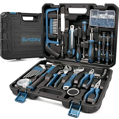 Afbeelding van complete gereedschapskoffer, 148 delen, gereedschapsset, Sundpey handgereedschap, draagbare gereedschapskoffer met mini zaagtang, metrisch meetlint, voor huis of garage