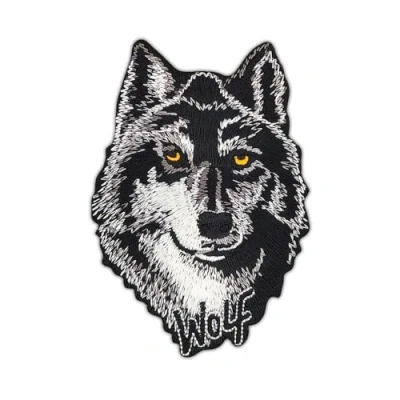 Afbeelding van Wolf Kop Zwart Grijs Patch om op te strijken, Strijkplaatje, Strijkpatches, maat 7,1 x 10,3 cm