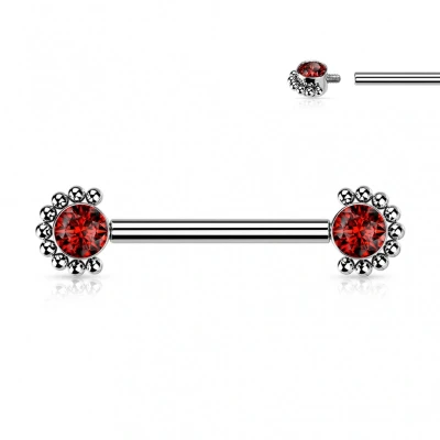 Afbeelding van Tepelpiercing Beaded Edge rood steentje