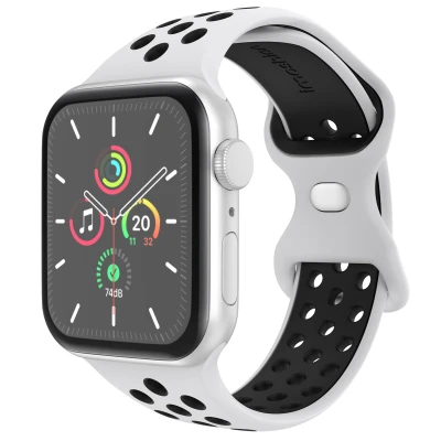 Afbeelding van Apple Watch Sport+ bandje Wit Geschikt voor Series1/2/3/4/5/6/7/8/9/10/SE (38/40/41 mm) Series 10 (42 Maat S/M Pure Platinum
