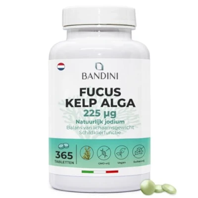 Afbeelding van Bandini® Fucus kelp algen (natuurlijk jodium) 365 veganistische tabletten 225 mcg jodium getitreerd tot 0,1% 100% bruine voedingssupplement 1 jaar dekking