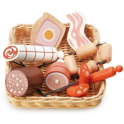 Afbeelding van Tender Leaf Toys Rieten Mandje Vleeswaren