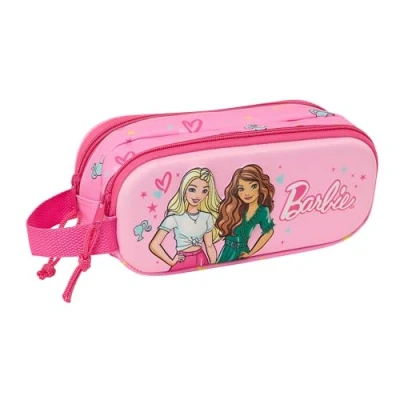 Afbeelding van Pennenetui met 2 vakken Barbie Roze Fuchsia 21 x 8 6 cm 3D