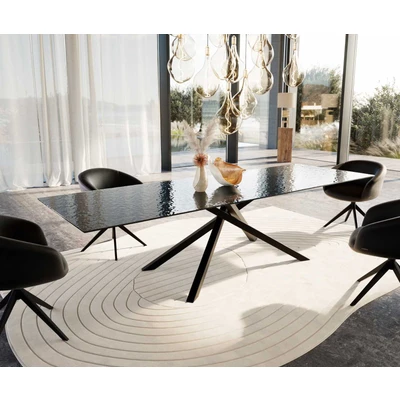 Afbeelding van DELIFE Eetkamertafel Edge 300x100 Glas smelten rokerig zwart 3D Relief kruisframe rechthoek