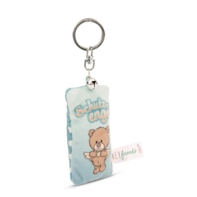 Afbeelding van NICI Sleutelhanger mini pluche kussen beschermengel 8 cm met belletje kleurrijke trayer metgezel voor rugzak of tas, sleutelhouder klein en groot 62121