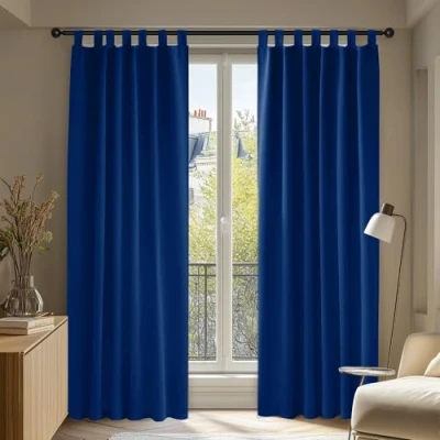 Afbeelding van Deconovo thermische verduisteringsgordijnen met lussen, isolatiegordijn, voor woonkamer, 140 x 175 cm, koningsblauw, 2 stuks