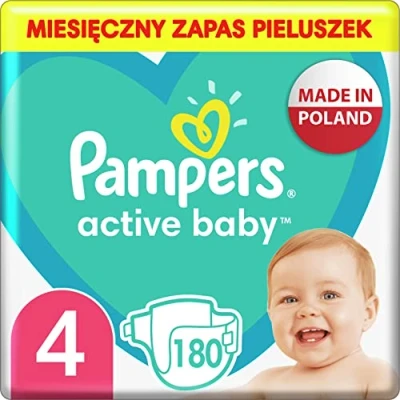 Afbeelding van Pampers luiers, maat 4 (9 14 kg), Active babyluiers, 180 stuks, maandelijkse verpakking, lekbescherming de klok