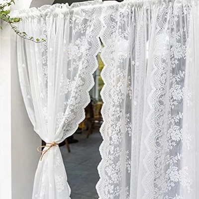 Afbeelding van Kant Volant Gordijn, Decoratieve Gordijnen, 1 Stuk, 100x60cm 130x230cm 270x250cm, Geborduurd Cafe Voor Balkon Keuken Bruiloft Decoratie Gordijnen