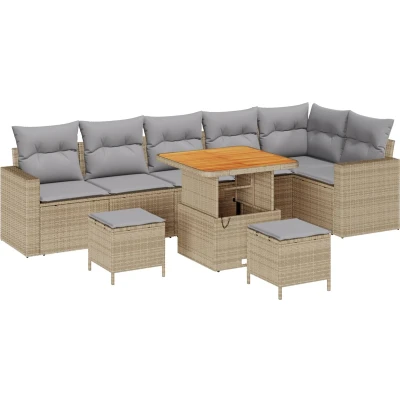 Afbeelding van vidaXL 9 delige Tuin Sofa Set met Kussens Beige Poly Riet Acacia