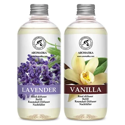 Afbeelding van Navulling geurstokjes Vanilla Lavender SET 2x500ml Intensieve Verse Langdurige en Frisse Geur Verdampingsduur van 20 weken Aromatherapie Diffuser Luchtverfrisser huisparfum geurolie hergebruik geurverspreider Aromatika