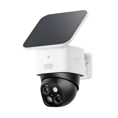 Afbeelding van eufy Security SoloCam S340 Dubbele camera&#039;s, zonne beveiligingscamera, draadloos, 3K thuisbeveiligingscamera, 360 bewaking, geen dode hoeken, 2,4 GHz wifi, HomeBase 3 compatibel (vernieuwd)