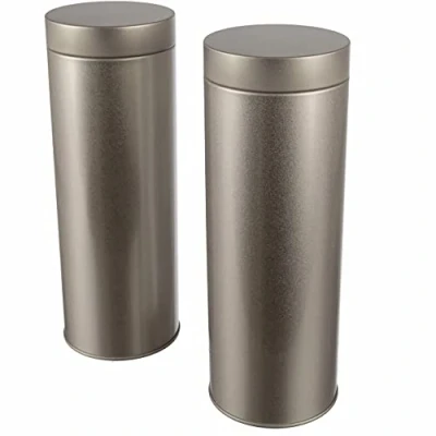 Afbeelding van Dosenritter 2 x rond koffiepadblik/bewaarblik, aromabestendig gemaakt van metaal voor 200g Earl Grey per stuk, ca. 20 koffiepads 7 cm (H,ø) ook ideaal als eiwit of theeblik (zilver)