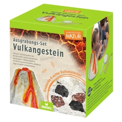 Afbeelding van moses. Expedition Natuur opgravingsset vulkanisch gesteente oude voor kinderen, 4 echte vulkaanstenen en aanvullende informatie over vulkanen, nieuwsgierige medium