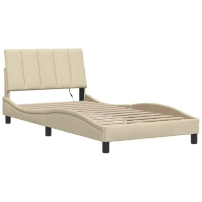 Afbeelding van vidaXL Bedframe met hoofdbord stof crèmekleurig 100x200 cm