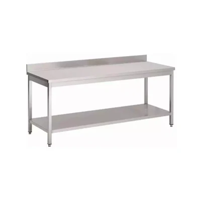 Afbeelding van Gastro M RVS werktafel met onderblad en achteropstand 88x120x70cm