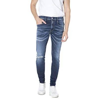 Afbeelding van Replay Anbass Hyperflex Reused X LITE Jeans Tapered Fit, Heren, Maat: 28x32, Dark blue denim