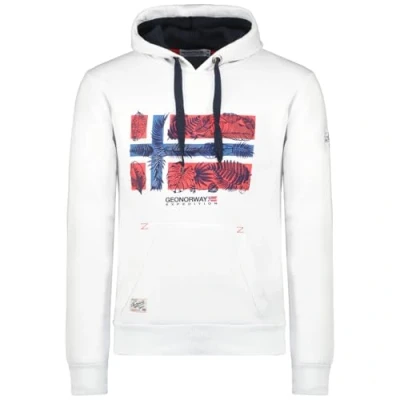 Afbeelding van Geographical Norway Gpalm Heren Sweatshirt met capuchon kangoeroezak Logo Pullover Hood Hoody Warm Lange Mouwen Lente Zomer Herfst Winter (Wit L), Wit, L/Tall