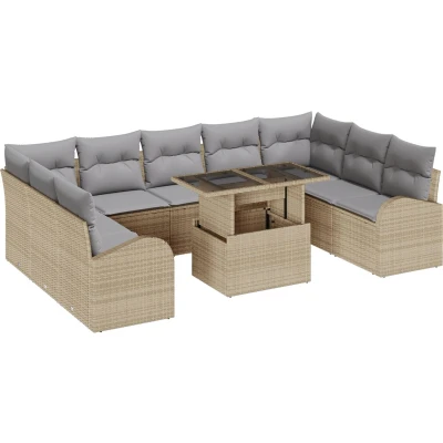 Afbeelding van vidaXL 10 delige tuin sofa set met kussens beige poly rattan