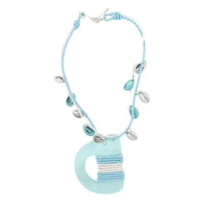 Afbeelding van Behave Ketting blauw met asymmetrische hanger en schelpjes 45 cm