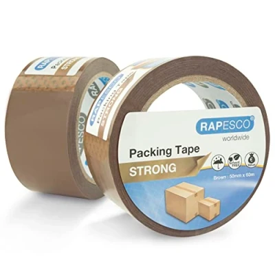 Afbeelding van Rapesco 1696 Sterk Verpakkingstape 50 mm x 60 m, Bruin, Verpakking van 2 stuks