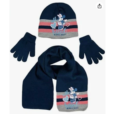 Afbeelding van Minnie Mouse winterset muts / sjaal handschoenen blauw/roos maat 54 cm