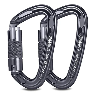 Afbeelding van FresKaro Karabiner Klettern, karabinerhaken groß, HMS schraubkarabiner, Schnellverschluss und Schwerlast, UIAA Zertifiziert Carabiner Für Bergsteigen, Abseilen, Hundeleinen, Stark, 2Stück, Grau