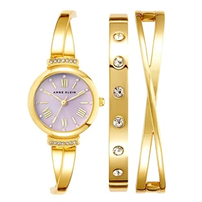 Afbeelding van Anne Klein Vrouwen Premium Crystal geaccentueerd Bangle horloge Set, AK/2245, Goud/Lavendel, AK/2244LVST, AK/2244LVST