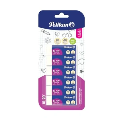 Afbeelding van Pelikan gum, AL 20, witte voor potloden van grafiet, technisch en handgemaakt design, kinderen, verpakking 6 stuks, afmetingen 65 x 21 12 mm
