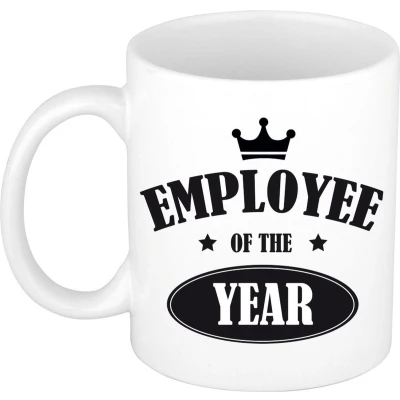 Afbeelding van Werknemer van het jaar personeel / collega cadeau mok beker wit feest mokken