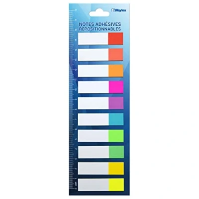 Afbeelding van WAYTEX 200 zelfklevende bladwijzers van papier, 10 neonkleuren, miniblokken met elk 20 tweekleurige vellen, 45 x 12 mm, zelfklevend, herpositioneerbaar