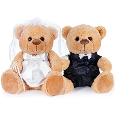 Afbeelding van BRUBAKER Teddybeer Huwelijksstel Bruid en Bruidegom Teddy Set Cadeau voor Huwelijk Verloving Huwelijkscadeau Bruidspaar Knuffeldieren met Pak Bruidsjurk 25 cm