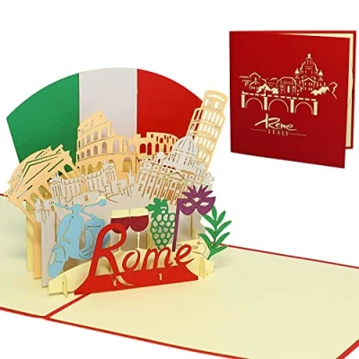 Afbeelding van LINPOPUP®, pop up kaart Rome Italië reisvoucher, Italië, kaarten verjaardag, verjaardagskaart, cadeaubon stedentrip wenskaarten Rome, N363