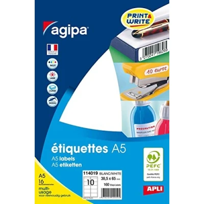 Afbeelding van agipa universele etiketten, 48,5 x 25,4 mm, wit, rechthoekig