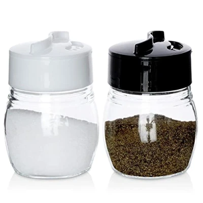 Afbeelding van Peper en Zout Vaatje Glas 2 stuks Stooier Stel Zoutvaatje Pepervaatje Peperstel Zoutstel Set Kruidenpotjes