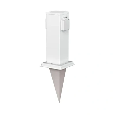 Afbeelding van ledscom.de Tuincontactdoos Polly met grondpin voor buiten, IP44, 2 voudig, roestvrij staal, vierkant, wit, 27cm