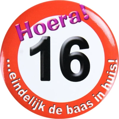 Afbeelding van Button klein 16 jaar Verkeersbord per stuk