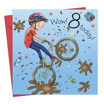 Afbeelding van Twizler 8e verjaardagskaart voor jongens met BMX fiets 8 jaar leeftijd kaart geschenken kinderverjaardagskaart gelukkige