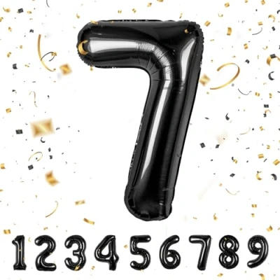 Afbeelding van Ballonnen voor een verjaardag van 7 jaar, zwart, 101 cm, cijfer 7, verjaardagsdecoratie, ballon vliegend met helium