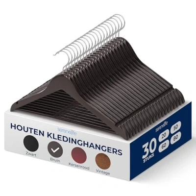 Afbeelding van SereneLife Kleerhanger Houten Hangers Antislip Ruimtebesparende Kledinghangers met 360 Draaibare Haak en Inkepingen 30 Stuks Duurzaam Sterk voor Hemden, Truien, Hoodies, Jurken