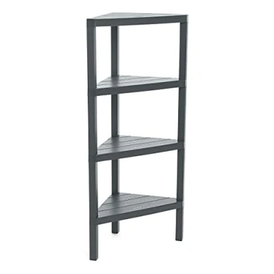 Afbeelding van Tatay Lombok Hoekrek, 4 niveaus, van polypropyleen, BPA vrij, houtlook, antislip voeten, max. 10 kg per plank, eenvoudige montage, afmetingen 33 x 100 cm, grijs