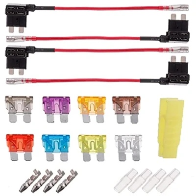 Afbeelding van BOJACK 4 stuks groot formaat autozekering laagstroom plug in zekeringadapter platte met 8 zekering (2A/3A/5A/7.5A/10A/15A/20A/25A)