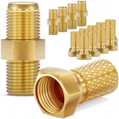 Afbeelding van HB DIGITAL SET: 10x F stekker 7mm vergulde brede moer + 5x connector bus / verguld HQ voor coaxiale antennekabel satellietkabel BK systemen