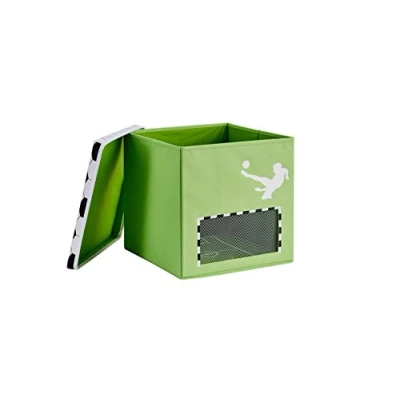 Afbeelding van Love It Store Opbergdoos met deksel, speelgoedkist voor plank van stof, versterkt hout, groen poortennet als kijkvenster, 33 x cm