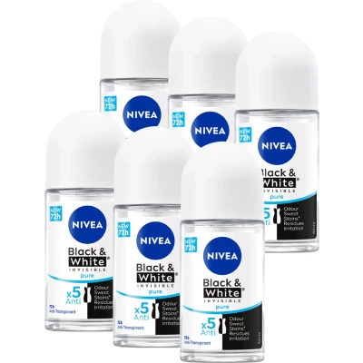 Afbeelding van Nivea Invisible For Black &amp; White Pure Deo Roller 6 x 50 ml