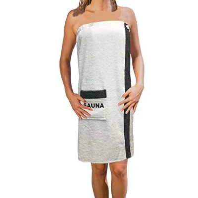 Afbeelding van sauna badstof kilt sarong M XXL dames of heren van JEMIDI antraciet grijs met borduurwerk 100% katoen saunakilt arong handdoek (dames wit)