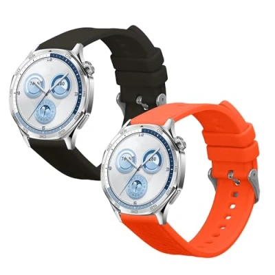 Afbeelding van kwmobile 2x horlogebandjes geschikt voor Huawei Watch GT5 46mm / Pro bandje Smartwatch bandjes van TPU Activity tracker horloge band in donkergrijs oranje